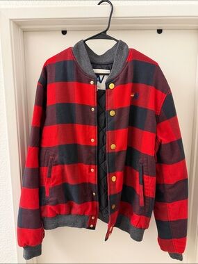 Aviator Nation Red and Black Buffalo Plaid Bomber Jacket